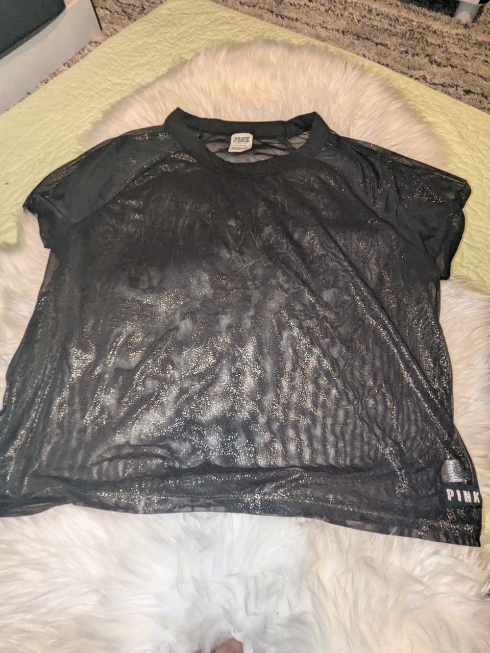 PINK Victoria's Secret Black Sheer Metallic Crop Top